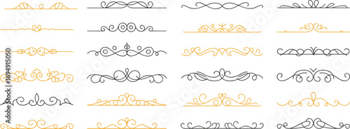 Decorative vector dividers, vintage ornamental borders, flourish elements, elegant line art, retro swirls, classic decoration, calligraphy design, luxury frame