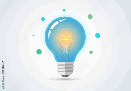 Vector art of a glowing blue light bulb with a bright yellow filament, symbolizing an idea or innovation