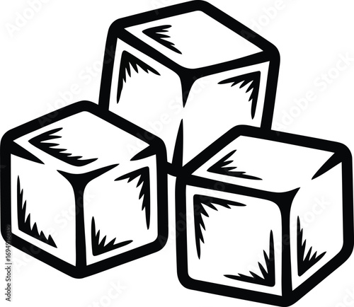 Illustration of three ice cubes in a pile, black and white.