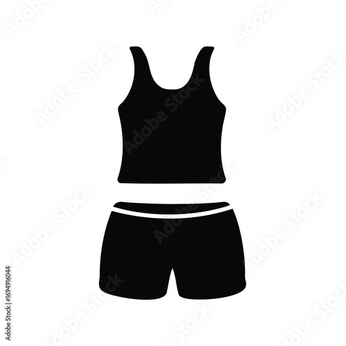 Black silhouette of a tank top and shorts, athletic wear icon