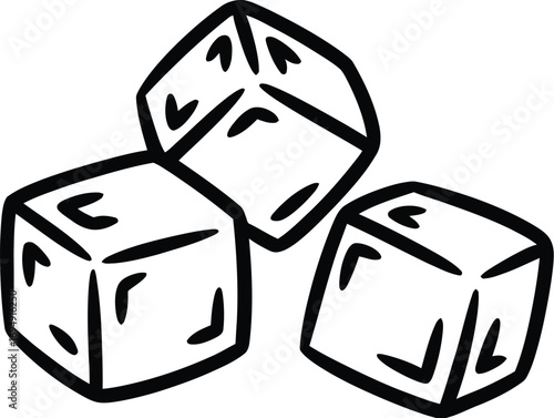 Three abstract cubes with bold outlines, suggesting simplicity and geometric forms.