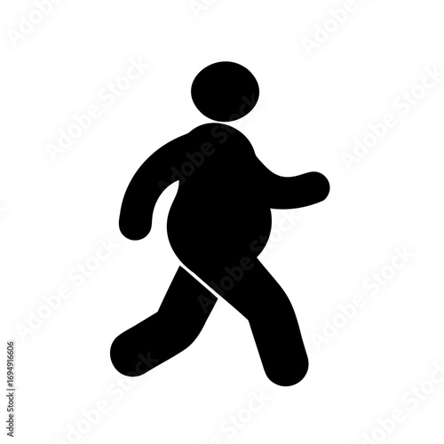 Overweight stick figure walking silhouette, a representation of health or obesity