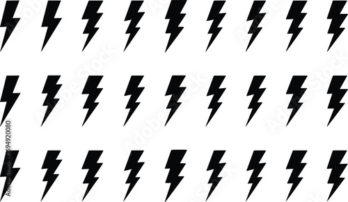 Seamless lightning bolt pattern, black thunder electricity icon vector, energy flash symbol, power storm strike background, electric sign design
