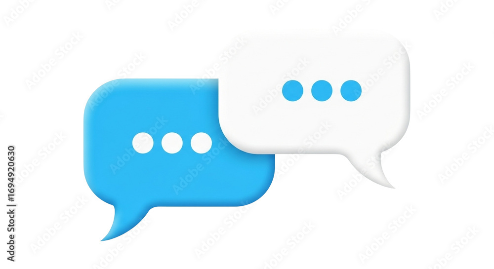 Naklejka premium Overlapping Blue and White Speech Bubbles Representing Digital Conversation, Messaging, and Online Communication