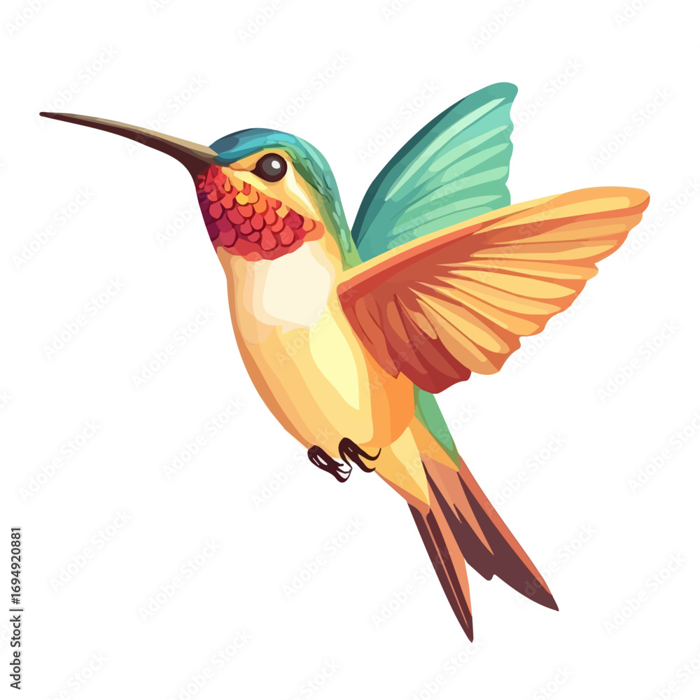 Obraz premium Hummingbird, flat 2D isometric cartoon vector image isolated on white background.