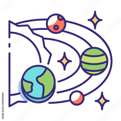 This Solar system icon is suitable for Space and Galaxy, etc.