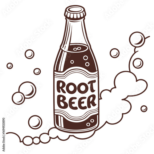 Vintage Root Beer Bottle With Bubbles And Foam Illustration soda drink