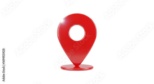 Red Map Location Pin Icon with Circular Hole Commonly Used in Navigation Apps for Marking Geographic Points