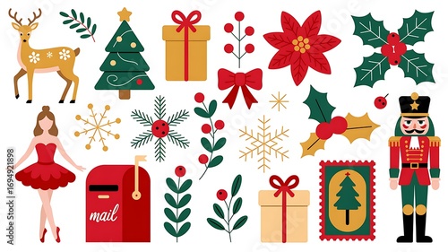 Festive Holiday Season Collection of Christmas Icons and Elements for Graphic Design and Decoration Projects