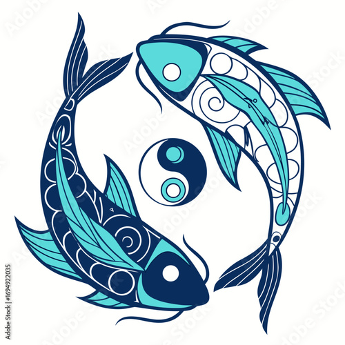 Vector art of two koi fish swimming in a circle, representing the yin and yang symbol
