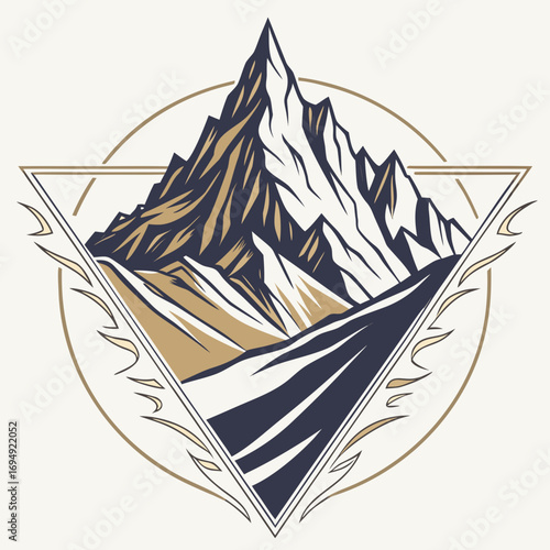 Vector art of vector illustration of a mountain peak with geometric shapes adventure logo