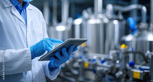 Scientist using tablet in a factory