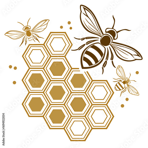Vector art of bees and honeycomb, a delightful illustration of natures sweet creation