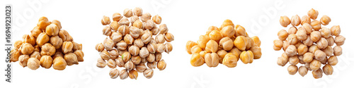 Four Piles of Dry Chickpeas Against isolated on transparent background.