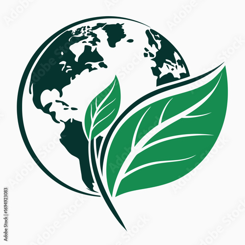 Vector art of green earth with leaves, representing environmental conservation and ecological balance