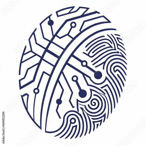 Vector art of stylized fingerprint with circuit board pattern, representing digital identity