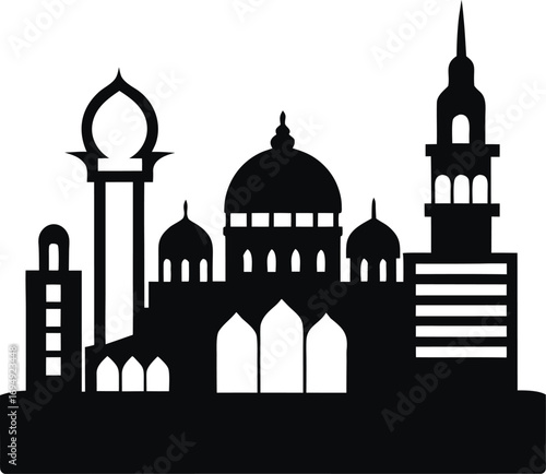 Silhouette of a Grand Islamic Mosque An Architectural Marvel Depicting Cultural and Religious Heritage