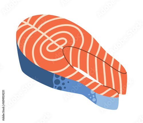 Raw salmon steak. Vector illustration isolated on white background.