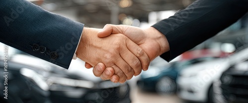 Business handshake in car dealership