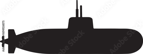 Submarine military silhouette vector, naval underwater vessel, EPS vector for defense design