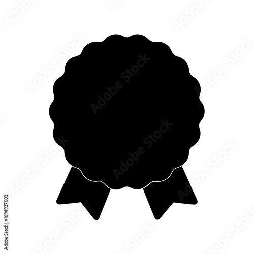 Silhouette image of a rosette award with ribbons in black and white