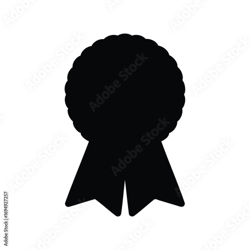 Black rosette ribbon with circular design signifying achievement and recognition
