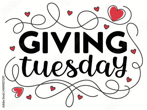 Giving Tuesday Typography with Hearts and Swirls for Charitable Holiday Season Promotion and Awareness