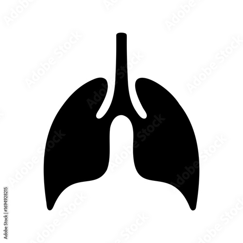 Black silhouette of lungs on white background with prominent trachea