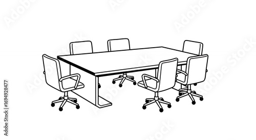 Meeting room illustration featuring table and chairs for collaborative work