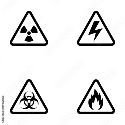 Set of four universal hazard warning symbols. set of warning signs