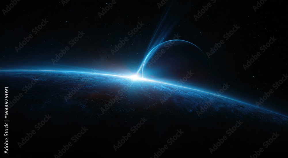 Obraz premium Cosmic sunrise over a planet