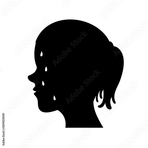 A somber silhouette of a girl with tears streaming down her face