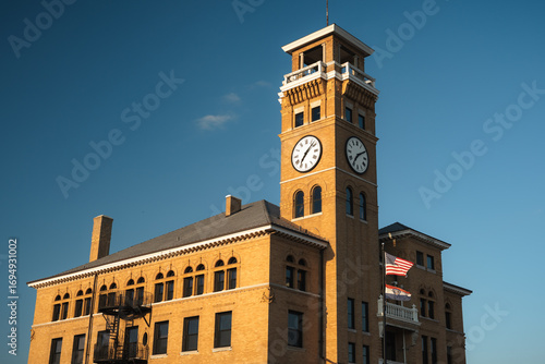 The Clock Tower at the Historic Courthouse in the Harrisonville Town Square