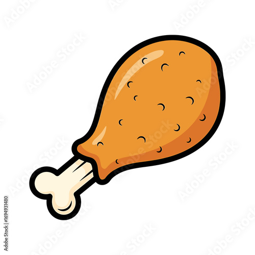 A cartoon illustration of a crispy, golden-brown fried chicken drumstick.