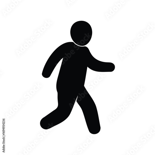 Silhouette of a person walking or running with a slightly hunched posture