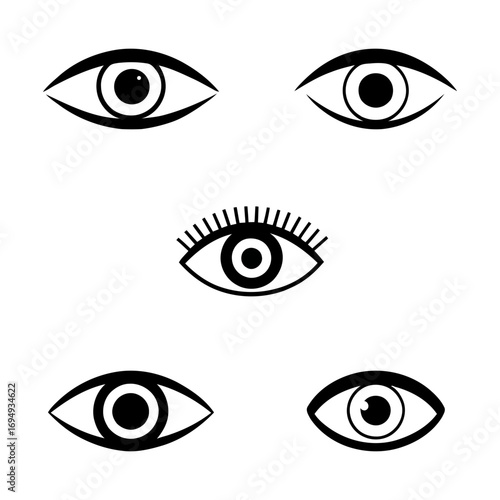 Collection of stylized black and white eye illustrations. vector illustration of eye