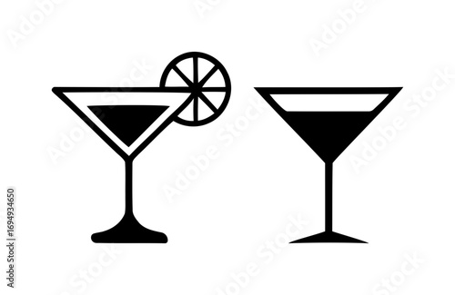 Martini glasses with lime slice icon. set of cocktails