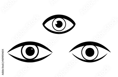 black and white eyes looking upwards. vector illustration of eye icon