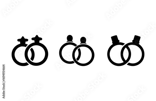 Wedding rings icons representing different marriages. Wedding rings icons set