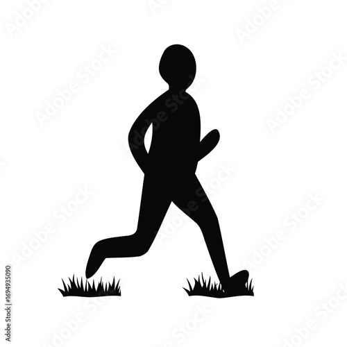 A silhouette of a person running in a field of grass artwork