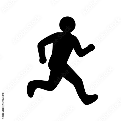 Silhouette of a person running at a fast pace on a white background