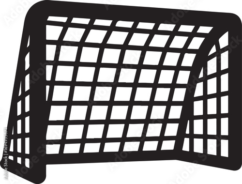 Isolated black vector football goal net icon, black silhouette soccer net, sports symbol, black vector goal, editable line art, isolated on transparent background