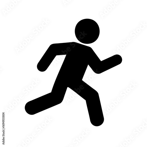 Stylized silhouette of a person in motion, representing running or escaping