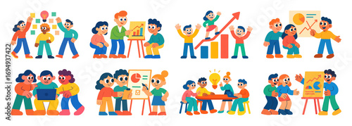 PNG Colorful teamwork business illustrations, element set on transparent background