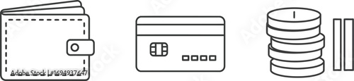 A descriptive title, between 6 and 180 characters, without keyword lists. "A minimalist line art illustration depicting various financial items including a w...
