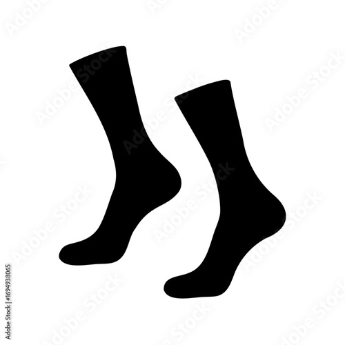 Two solid black socks facing opposite directions in a simple design