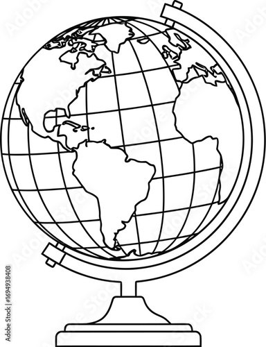 Illustration of a globe showing the Americas in black and white.