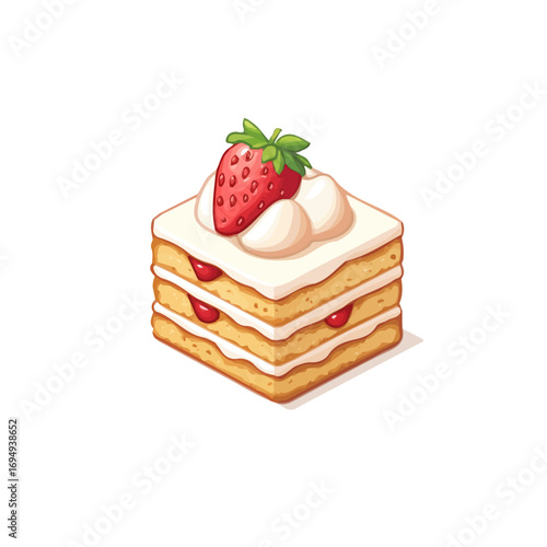 Strawberry Shortcake, flat 2D isometric cartoon vector image isolated on white background.