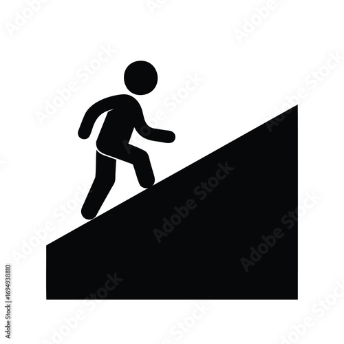 A simple illustration of a person climbing up a steep hill slope