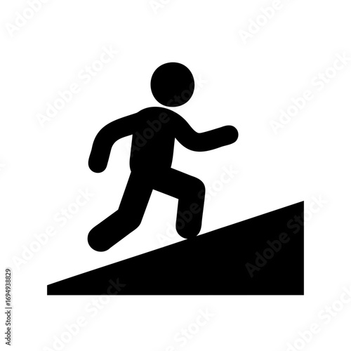 Simple black silhouette of a person running uphill to achieve goals